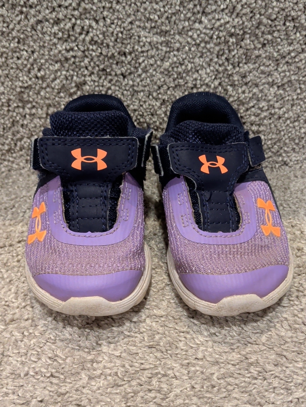 Under Armour Purple and Navy Kids' Sneakers with Orange Logos